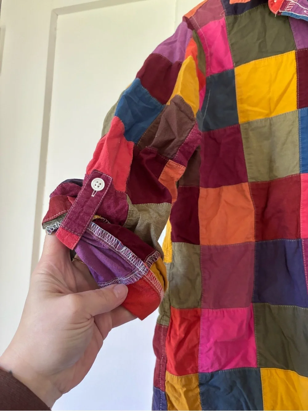 Lands' End Multicolor Patchwork Button-Up Vintage Shirt - Picture 4 of 5